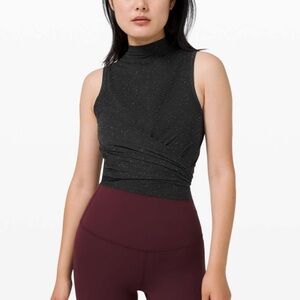 Lululemon Time To Restore Mock Neck Tank Black Speckle 8 Wrap Tie W1CU5S